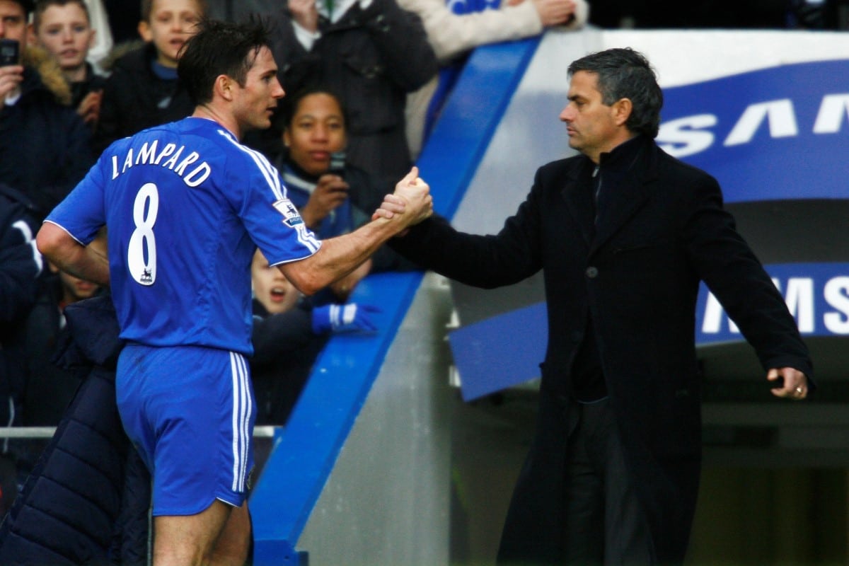 Frank Lampard and Jose Mourinho embrace at Chelsea