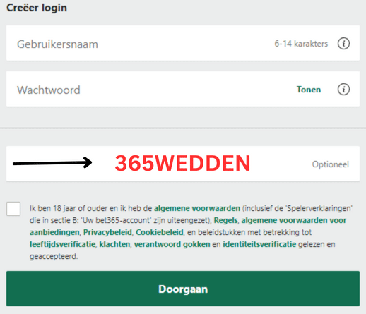bet365 bonuscode 2026: 365WEDDEN (tot &euro;50 wedtegoed + casino spins)