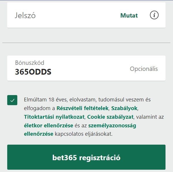 Bet365 regisztr&aacute;ci&oacute;