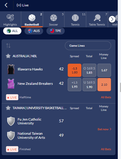 SIA live betting section