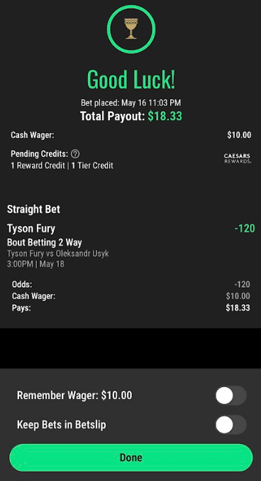 placing a bet on caesars