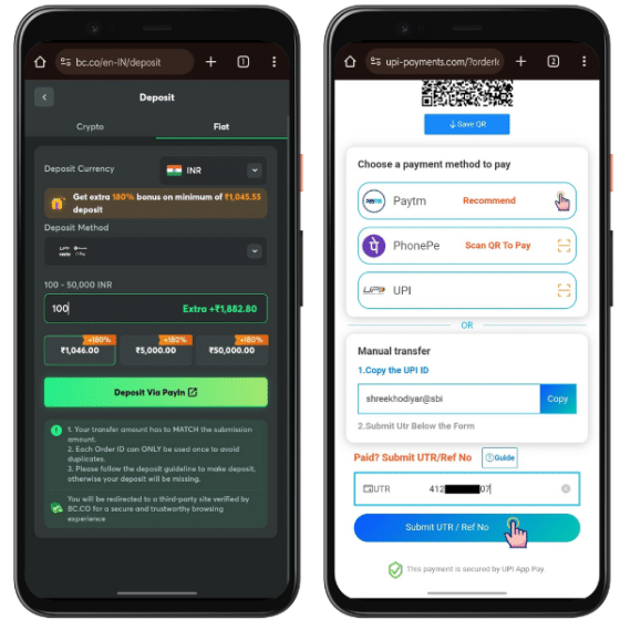 Making a UPI deposit on BC.Game &ndash; one of the top UPI betting sites