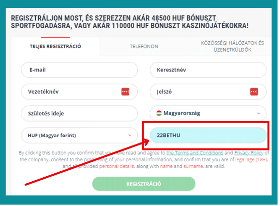 regisztr&aacute;ci&oacute; 22bet prom&oacute;ci&oacute;s k&oacute;d