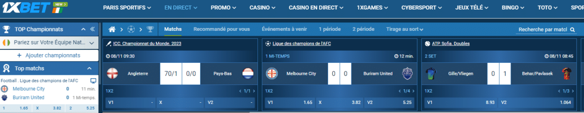 1xBet live pour parier sur les matchs en streaming 
