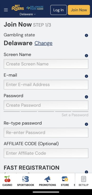 BetRivers registration form