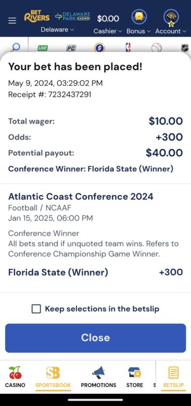 Place a bet on BetRivers