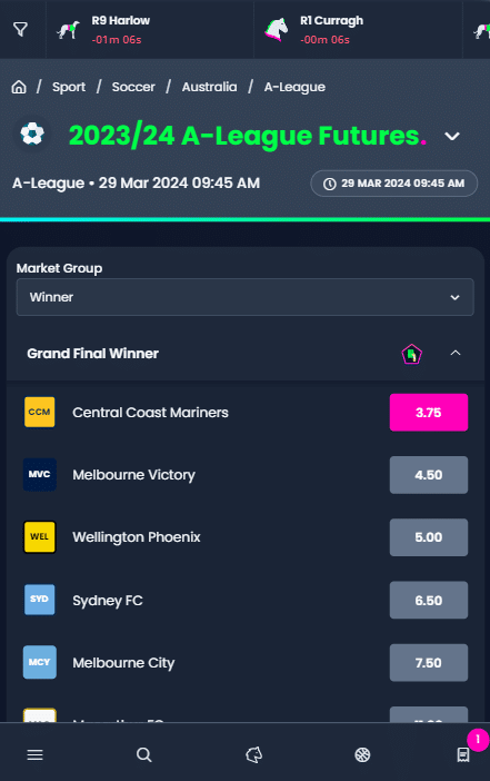 Betright soccer Australia A-league betting options