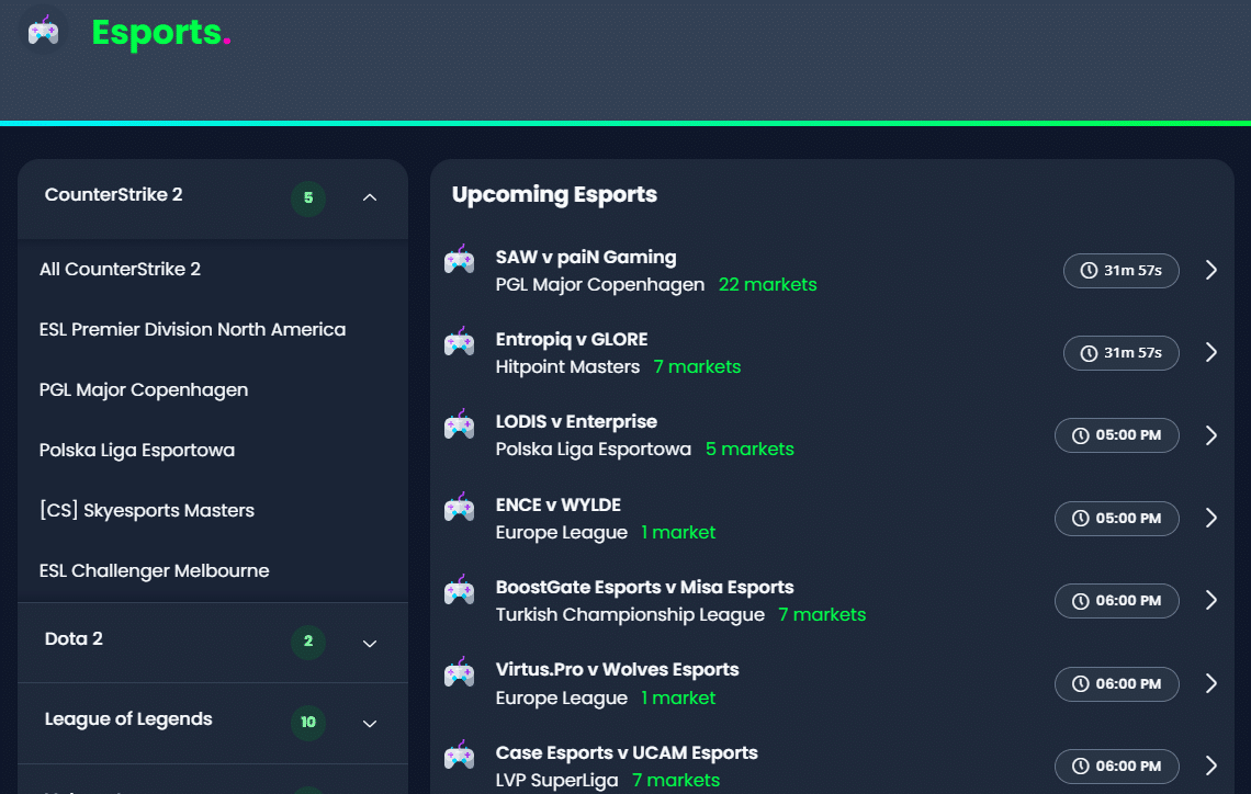 Esport betting markets on CS:GO australia, league of legends, Betright
