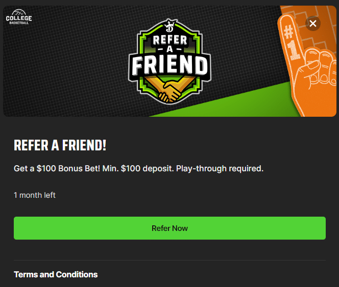 Draftkings refer a friend bonus to get 100 free bets