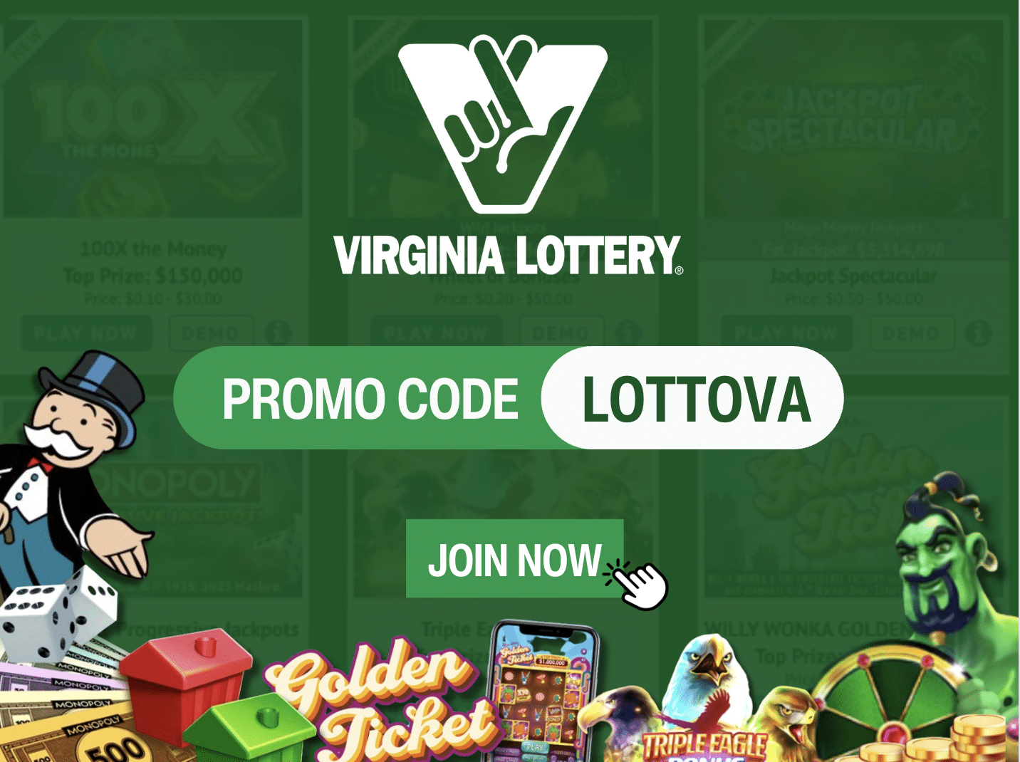 VA Lottery Promo Code LOTTOVA: 50% Deposit Match + 20 Free Games (April 2026)