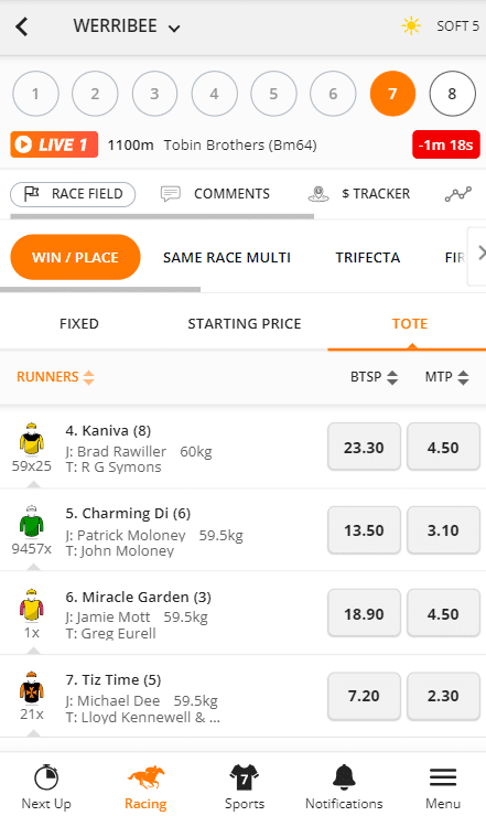 horse racing bets and odds on the neds app