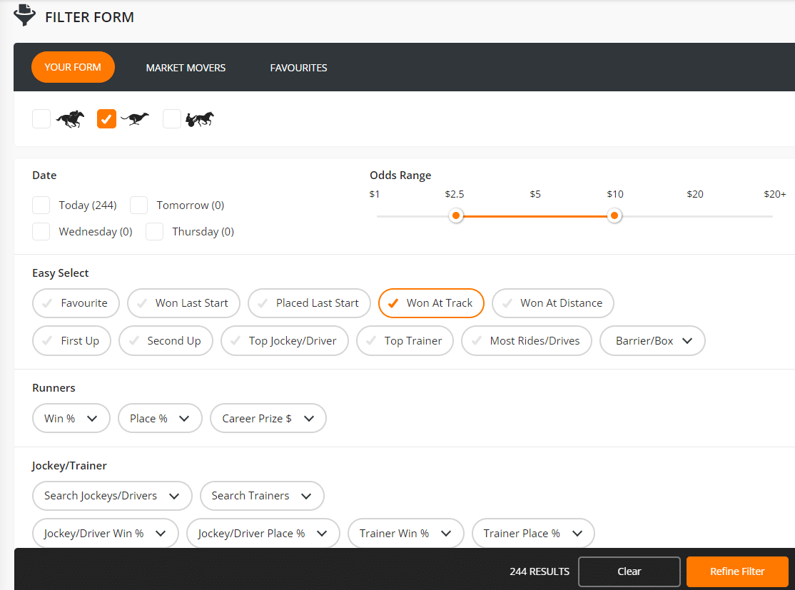 neds filter form for greyhound