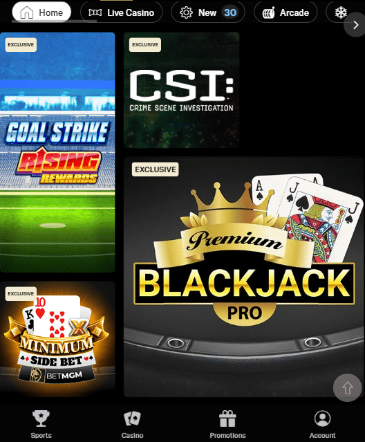 BetMGM casino online offerings in ontario