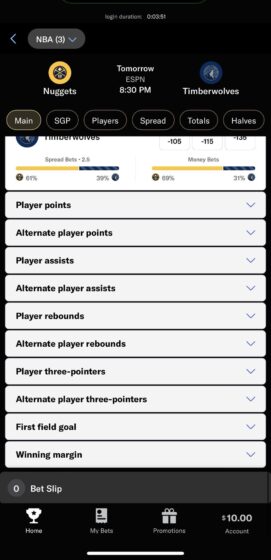 betting markets on the betmgm sportsbook mobile app
