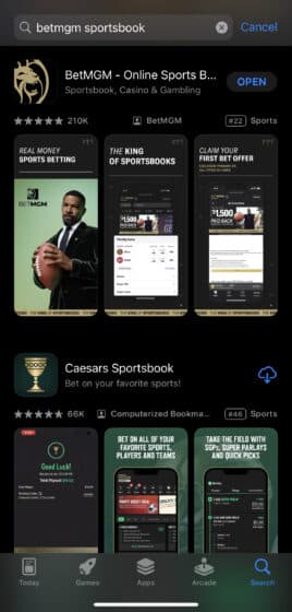 search the betmgm sportsbook app in the app store
