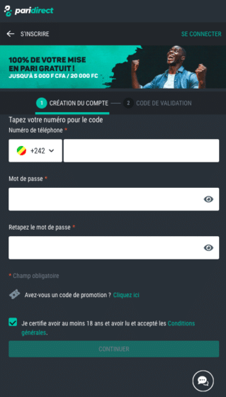 Paridirect - inscription 