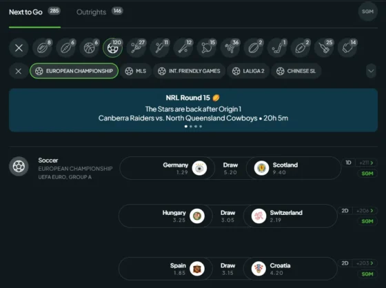 Picklebet betting markets and odds on the euros