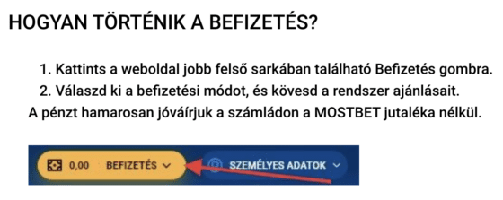 BEFIZETÉS Mostbet