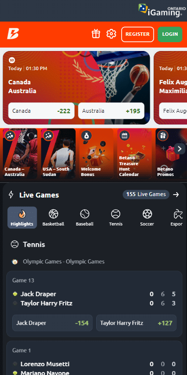 Betano sportsbook homepage ontario