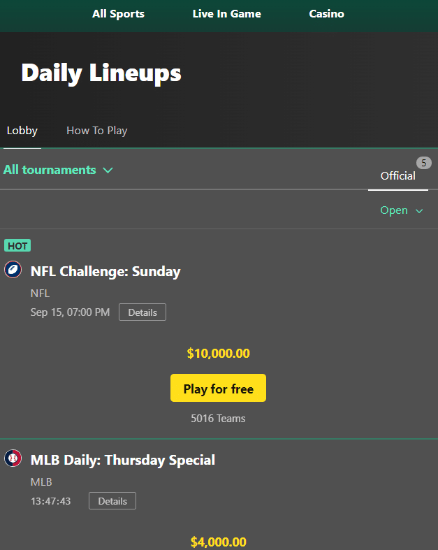 Bet365's Daily Fantasy Lineups 