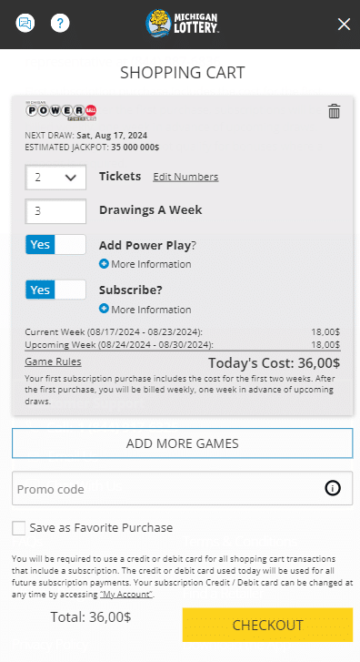 michigan lottery in store subscriptions - weekly draws