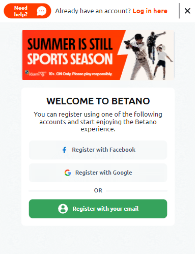 Betano canada register in your province