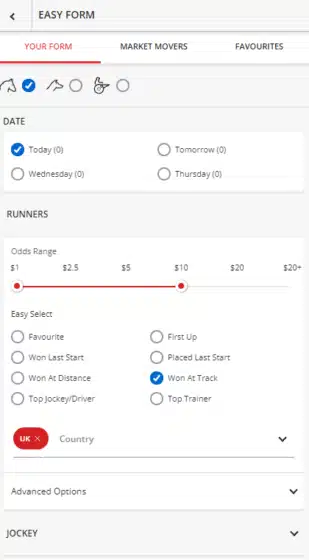 Ladbrokes easy form bets - horse racing jockey filters