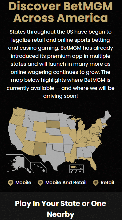 BetMGM legal states details