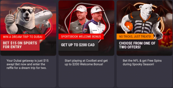Images of Coolbet's sportsbook bonuses