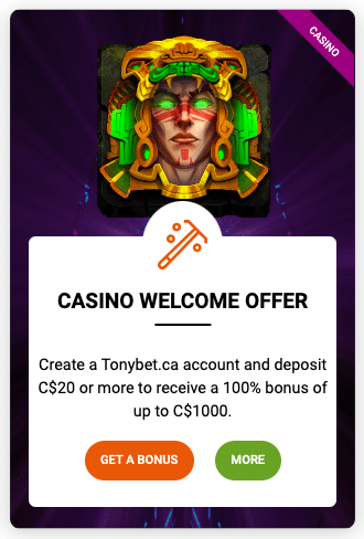 Image of the TonyBet casino welcome offer sign up page.