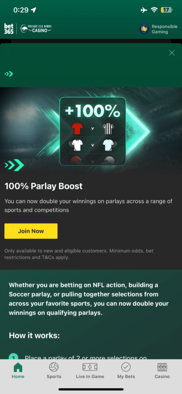 bet365 Pennsylvania parlay boost