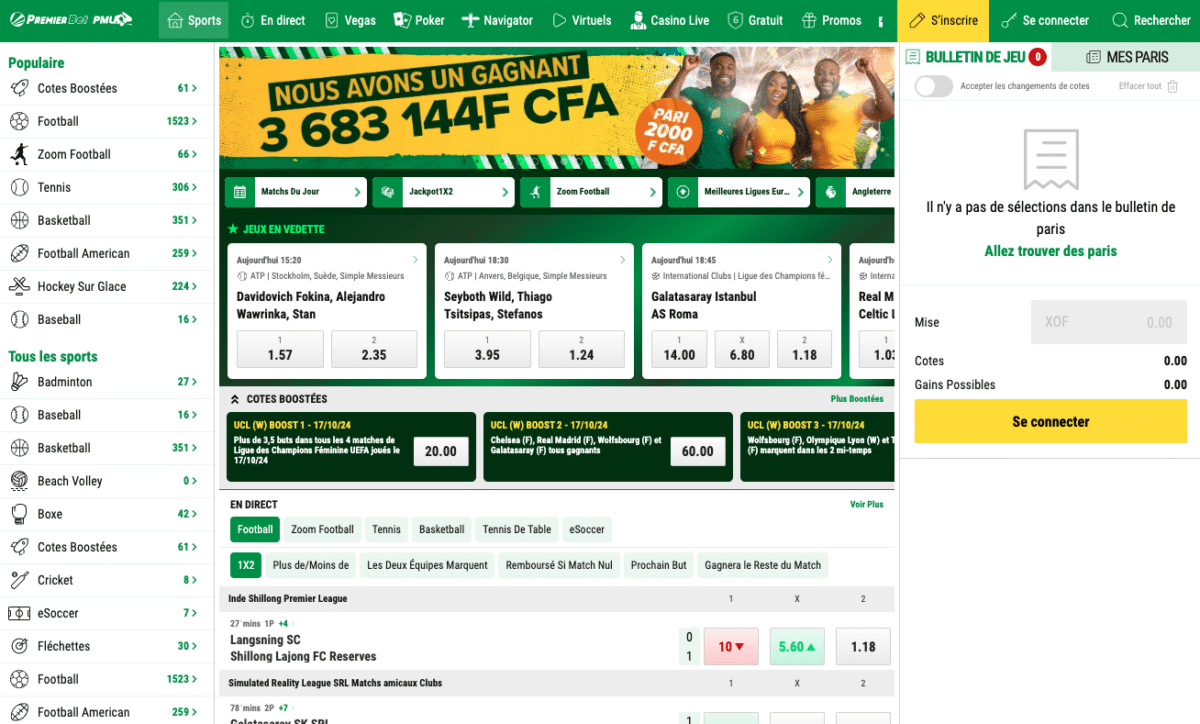 Les paris sportifs disponibles sur Premier Bet au Mali