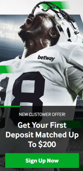Betway matching deposit offer of 200 bonus for the sportsbook