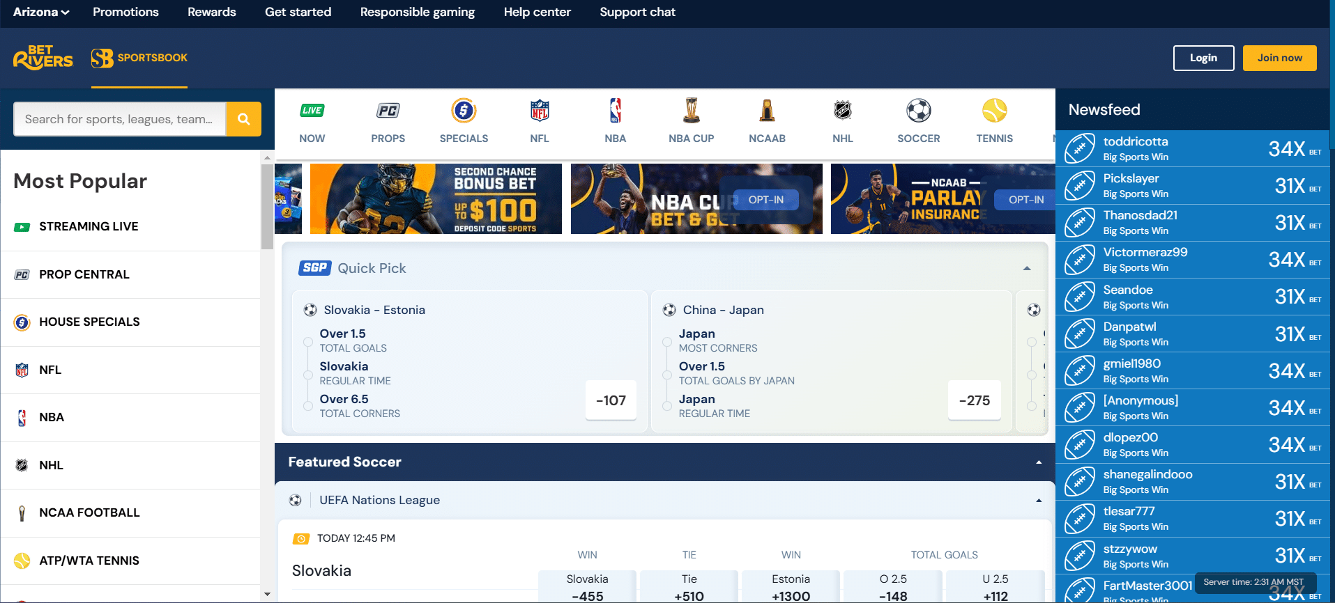 Betrivers US sportsbook homepage