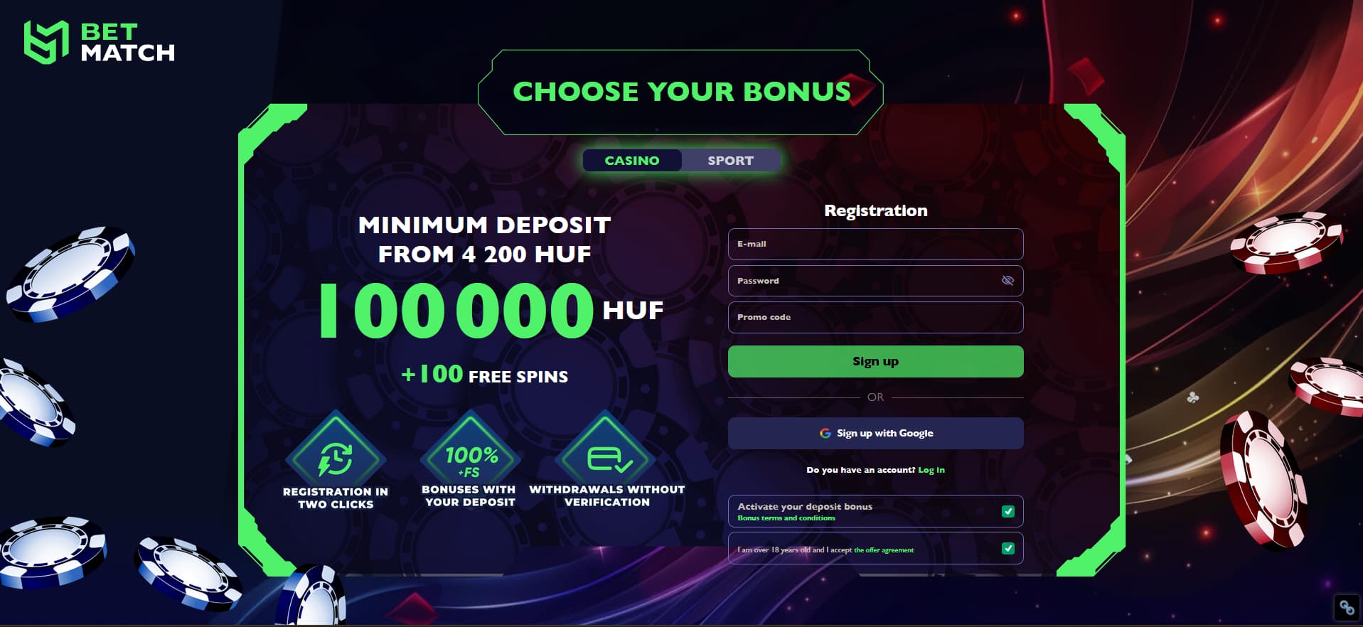 betmatch promocios kod casino bonus
