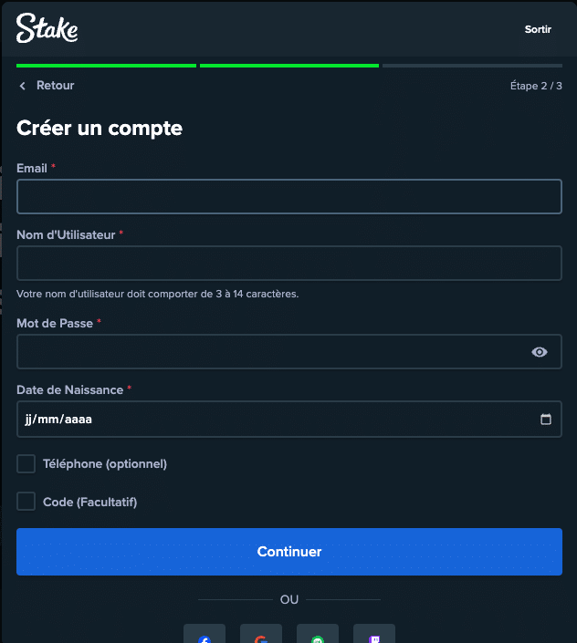 Inscription sur Stake