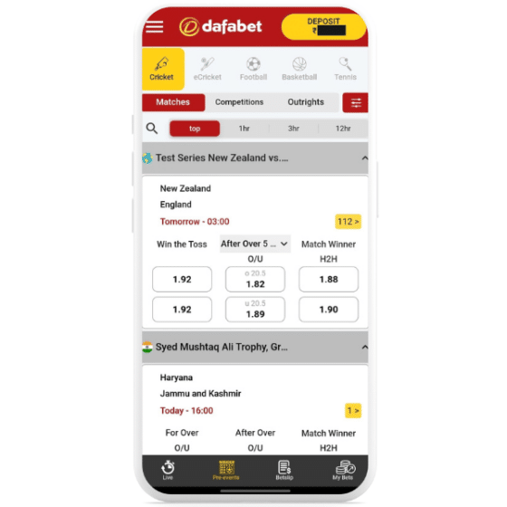 Dafabet app home page