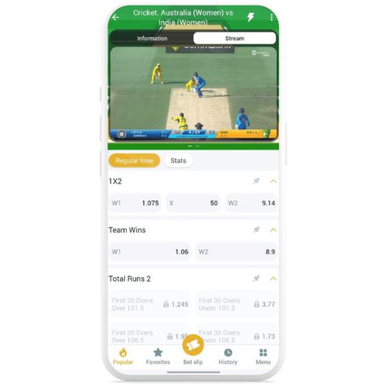 Livestreaming on the Melbet app