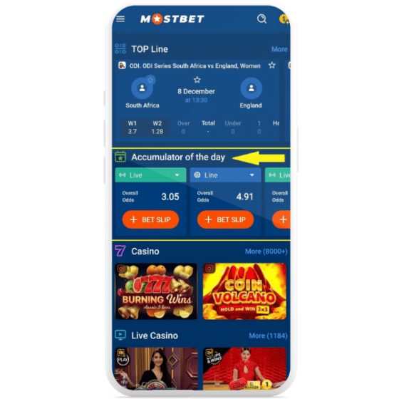 Acca of the day on Mostbet app