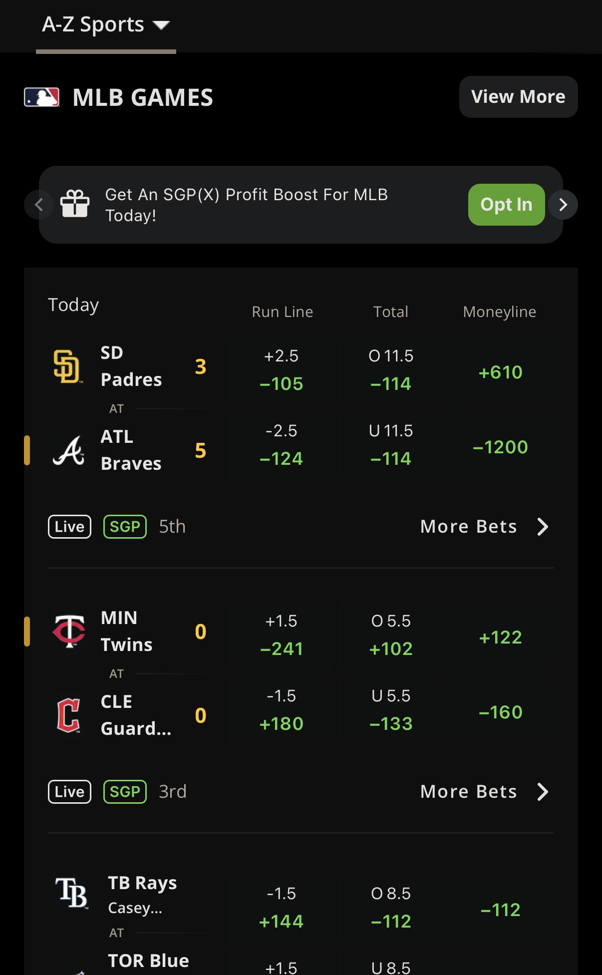 DraftKings MLB betting menu 2026