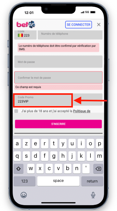 S'inscrire sur Bet223 avec le code promo 223VIP