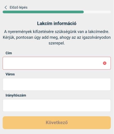 Lakc&iacute;m megad&aacute;sa regisztr&aacute;ci&oacute;hoz