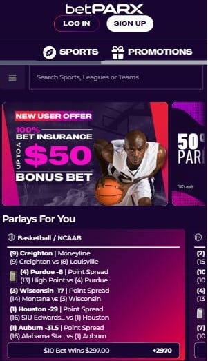 Various BetParx Sports betting offers displayed