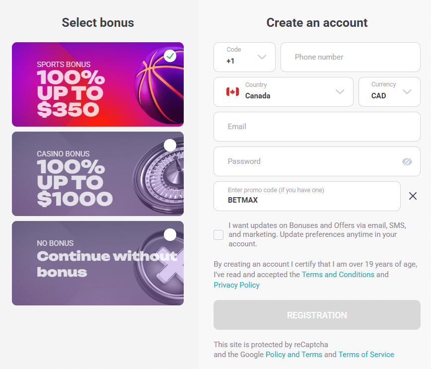 How to Claim Your TonyBet Bonus Code, enter your personal information, including phone number, email, and password and bonus code BETMAX