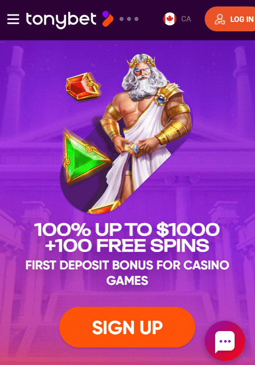 TonyBet Casino Bonus, $1,000 and 100 free spins for the Gates of Olympus