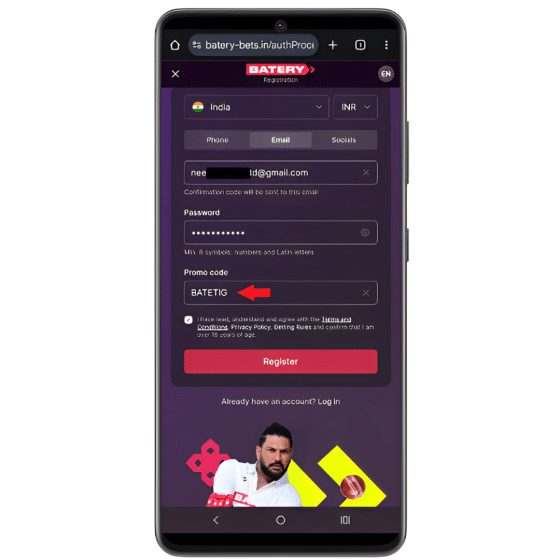 Baterybet sign up process