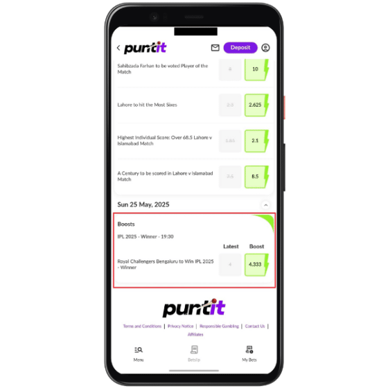 Puntit cricket Bet Boost feature