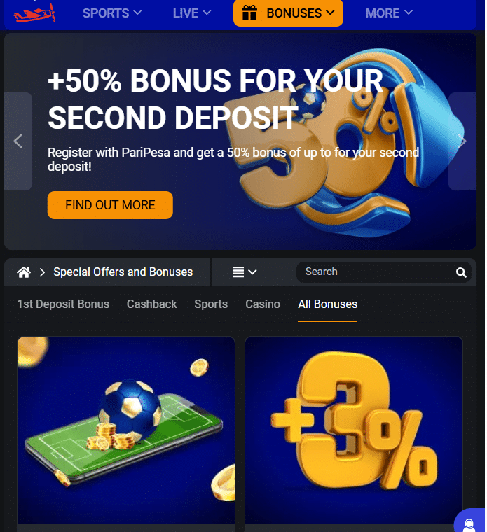 offers available with the paripesa bonus code after signing up