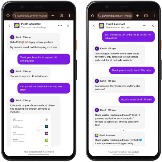 Live chat with Puntit customer support