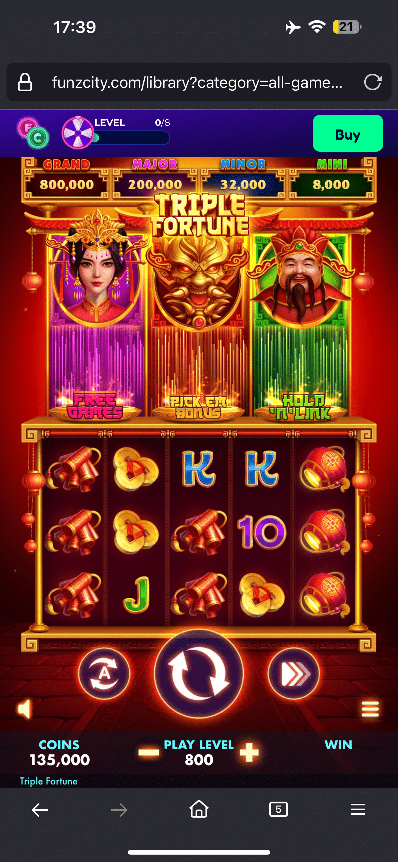 Funzcity Casino Game Selection - triple fortune game library
